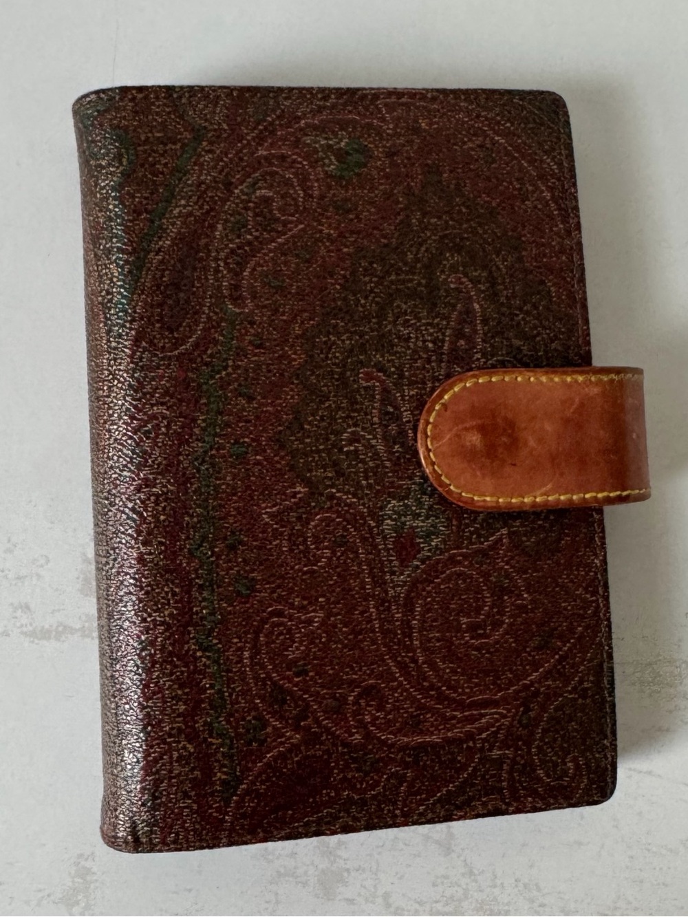 Etro Brown and Green Paisley Leather PM Agenda